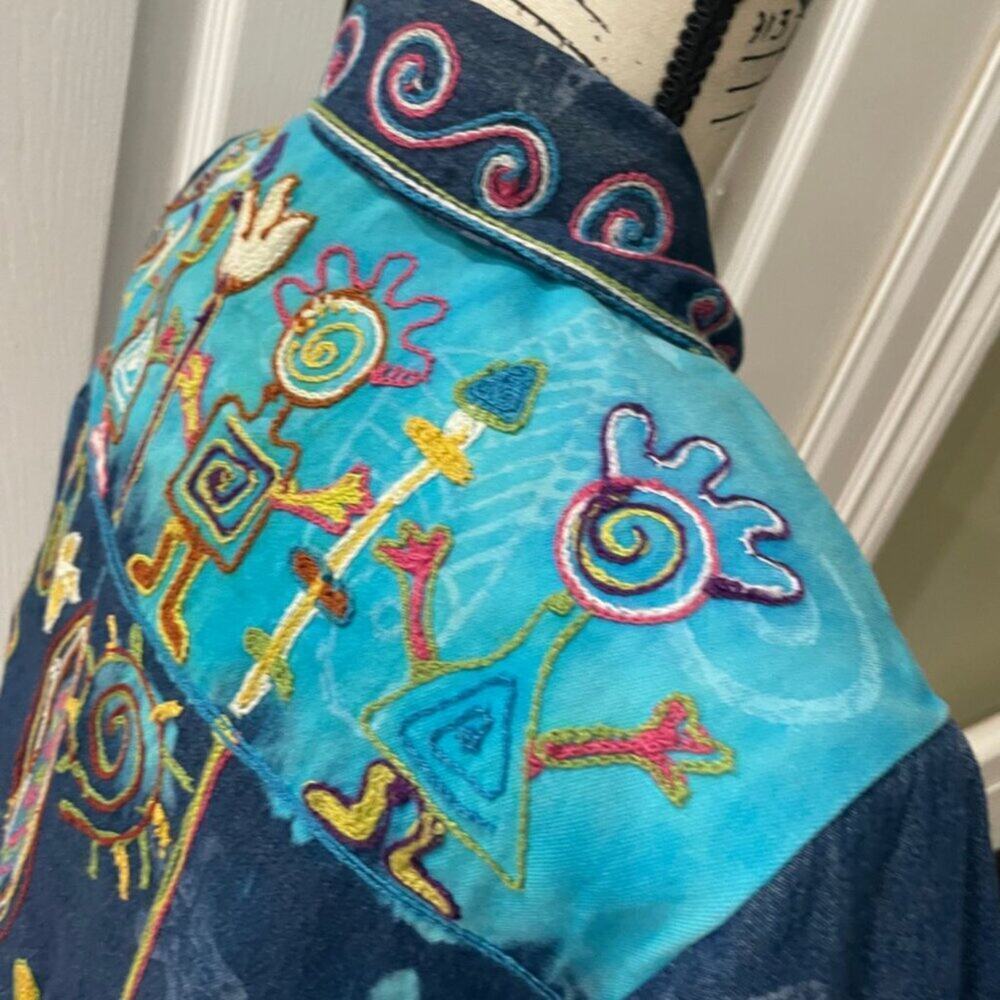 Y2K 90'S SANDY STARKMAN JACKET DEMIN TRIBAL EMBROIDERED SZ S HIPPIE BOHO CORE - Picture 9 of 16